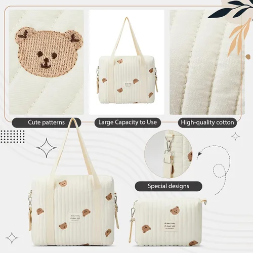 Vista 6 de Paterr Juego de 2 bolsas de pañales acolchadas de algodón multifuncional, bolsa de hospital de maternidad, bolsa de viaje para mujeres, enfermeras
