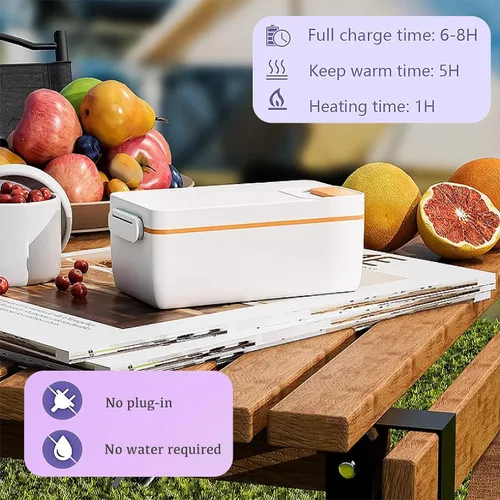 Vista 5 de BJLIFE Lonchera eléctrica inalámbrica con calefacción, calentador de alimentos con batería recargable, calentador de alimentos portátil de 1 litro