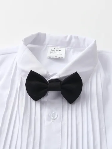 Vista 40 de Conjunto de pantalones para bebé, camisa de manga larga + pantalones + corbatín + tirantes, trajes de caballero para niños pequeños