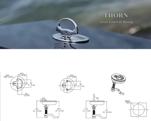 Vista 5 de Thorn Pestillo de leva de barco de acero inoxidable Marine Hatch Pull con placa trasera