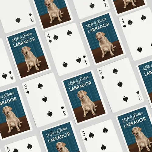 Vista 4 de Lantern Press Yellow Lab, Life is Better (52 cartas de juego, baraja de cartas de tamaño póquer con comodines)