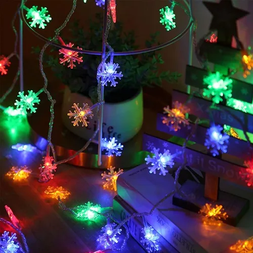 Vista 7 de Dazzle Bright Guirnalda de luces de copos de nieve de Navidad, 100 luces LED de 49 pies, impermeables, enchufables, con 8 modos para interiores