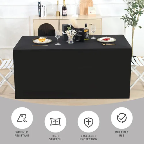 Vista 5 de Fixwal Fundas de mesa, paquete de 2 fundas ajustadas de 4 pies, protector de mesa negro para mesa plegable, mantel ajustado de 48 x 24 pulgadas