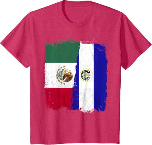 Vista 76 de Camiseta con la bandera mexicana de El Salvador con la mitad de la bandera mexicana de El Salvador