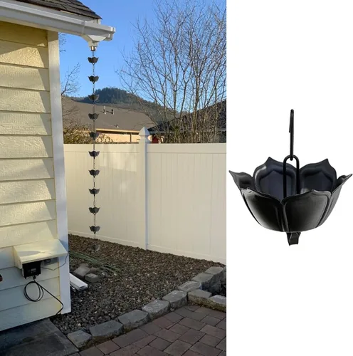 Vista 8 de Aluminum Rain Chains for Gutter, Rain Water Catching System Decoration, 2.4M 2.6M 3M Rain Chimes Rain Catcher Chain, Easy Installation,Style B-1m