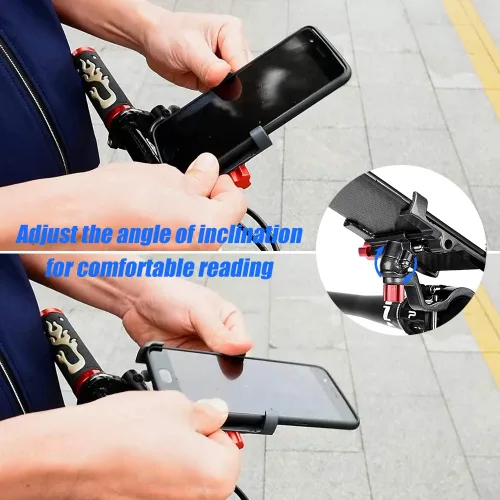 Vista 6 de Soporte para teléfono móvil para bicicleta, giratorio de 360°, ajustable, para manillares de bicicleta, soporte para teléfono celular