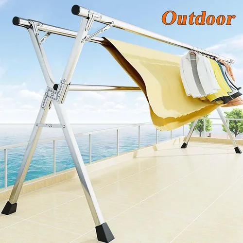 Vista 4 de This Foldable Laundry Drying Rack, Heavy Duty Stainless Steel Clothes Drying Rack, Length Adjustable Space Saving Garment Rack, with 20 Windproof