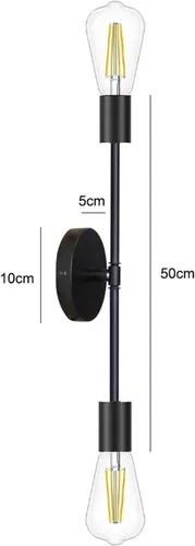 Vista 2 de Lámpara de pared industrial retro, 2 luces de espejo de tocador, apliques dobles para cocina, sala de estar, dormitorio, E27 Lampara Pared, lámpara