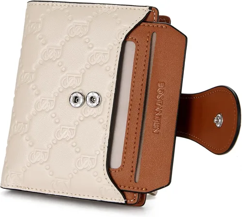 Vista 6 de BOSTANTEN - Billetera de cuero para mujer con bloqueo RFID, pequeña, con cremallera, de bolsillo, para tarjetas, con ventana para documento