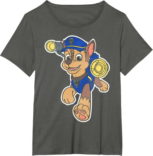 Vista 96 de Paw Patrol Chase Character Patch - Camiseta negra de manga corta con cuello redondo y ajuste clásico, talla S Negro