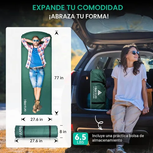 Vista 7 de Hikenture Colchoneta de dormir autoinflable para campamento, almohadilla de campamento ultra gruesa de 3 pulgadas con almohada, colchón de Verde