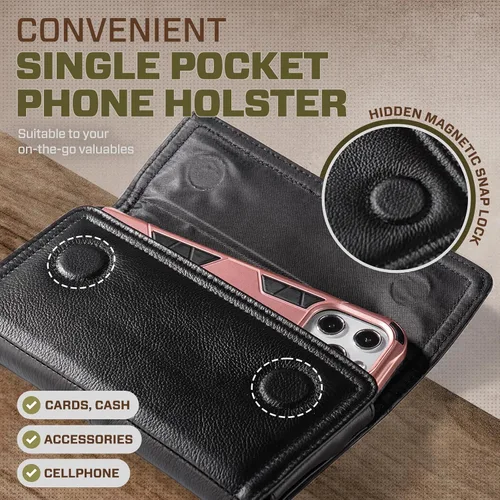 Vista 4 de Funda horizontal de cuero para cinturón para Samsung Galaxy S25 Ultra iPhone 16 Plus 15 Plus 14 Pro Max 13 Pro Max 12 Pro Max Funda para cinturón al