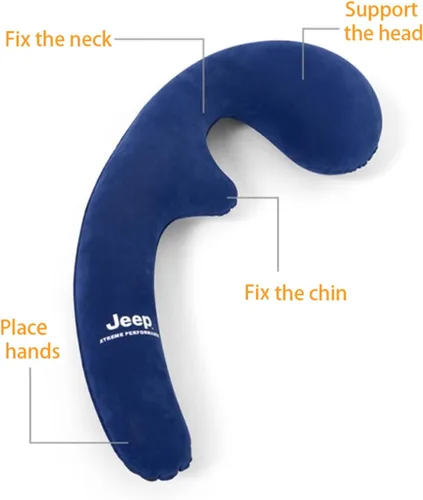 Vista 9 de Almohada inflable del cuerpo del viaje, almohada del cuello del avión para Azul marino