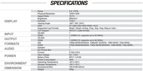 Vista 7 de Lilliput Monitor de cámara FS5 5.4 pulgadas 60HZ 4K HDMI 2.0 3G 3D-LUT SDI Video Assist 1920 * 1200 Full HD con funda de silicona