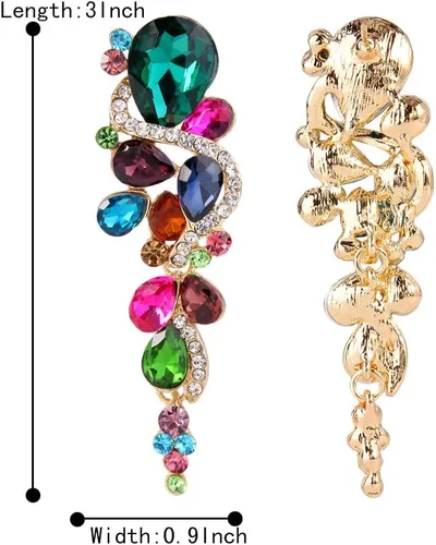 Vista 5 de BriLove - aretes largos para mujer, bohemios, para boda o novia, diseño de lágrima