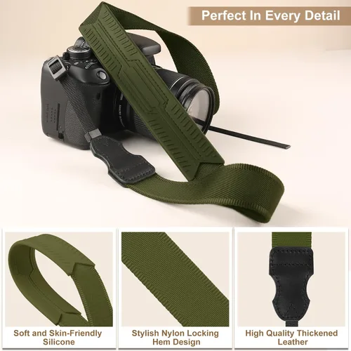 Vista 5 de FIEIL Correa de Cuello Correas de Cámara de Silicona - Correa Acolchada para Cámara, Correa de Hombro de Nailon Ajustable de 1.5" de Ancho Verde