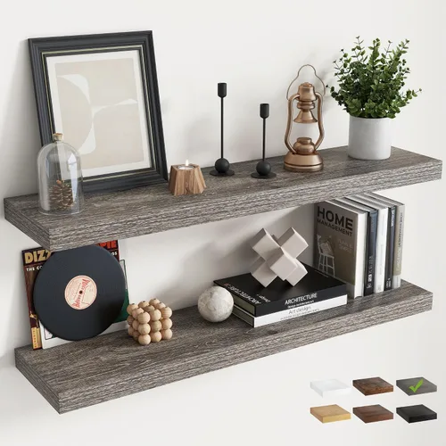 Vista 53 de Estantes flotantes cuadrados de 8 pulgadas para pared, paquete de 3, estantes de baño con veta de madera de 8"D con soportes invisibles, estantes