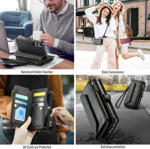 Vista 7 de Strapurs Funda tipo cartera cruzada compatible con Samsung Galaxy S23 5G con bloqueo RFID, tarjetero de piel sintética suave, cierre magnético