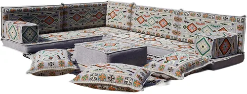 Vista 63 de arabicsofa Juego de asientos Jalsa en forma de L – Majlis árabe hecho a mano con almohadas de respaldo