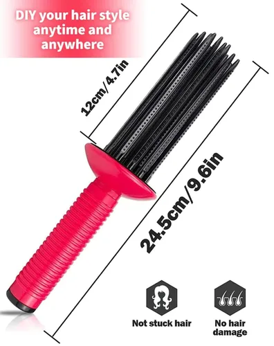 Vista 2 de Herramienta para peinar el cabello rizado, peine de rollo de 17 dientes, rojo rosa+negro, cepillo profesional para peluquería para uso doméstico