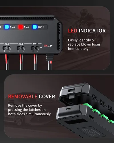 Vista 3 de Bloque de Fusibles ELECTOP 12V, Kit de Caja de Fusibles y Relé Universal de 20A para Motocicleta y Automotriz con 4 Circuitos, Portador de Fusible