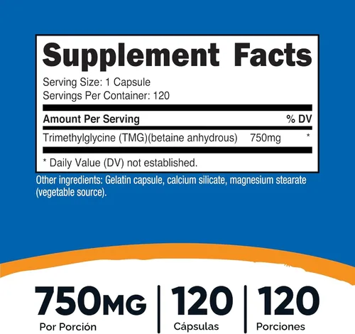 Vista 2 de Nutricost TMG (trimetilglicina) 750 mg, 120 cápsulas