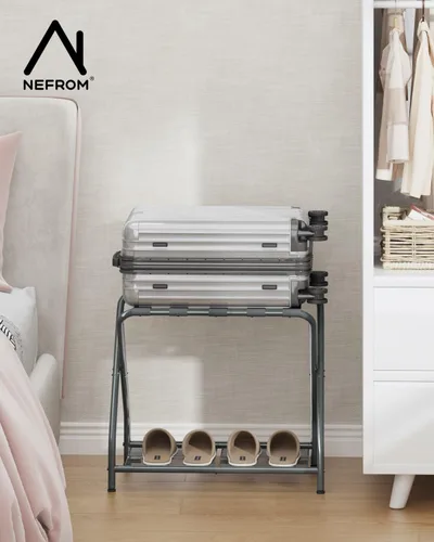 Vista 7 de LR-GY-2 - Portaequipajes plegable con estante de almacenamiento, soporte de equipaje de metal para habitación de invitados, dormitorio, hotel LR-GY-2