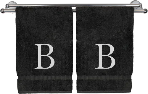 Vista 181 de Toalla de mano monogramada, regalo personalizado, juego de 2 - Toalla bordada con letra de bloque dorada - Extra absorbente 100% algodón turco