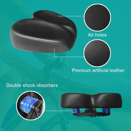 Vista 5 de Cómodo sillín de bicicleta para ejercicio y bicicleta de carretera, asiento cómodo de gran tamaño para estacionario extra ancho de repuesto