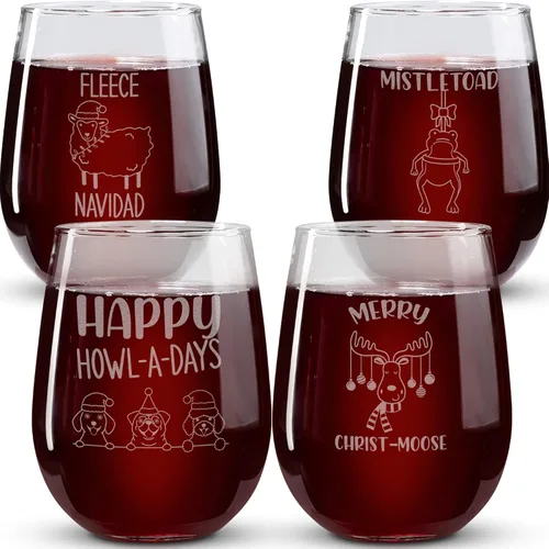 Vista 10 de Copas de vino de Navidad – Vaso de supervivencia navideño, está empezando a costar mucho como copas de vino sin tallo de Navidad, juego de 2 copas