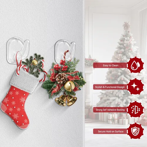 Vista 4 de Ganchos de luz de Navidad, clips transparentes para luces de cadena, ganchos adhesivos de pared transparentes para colgar, pequeños clips adhesivos
