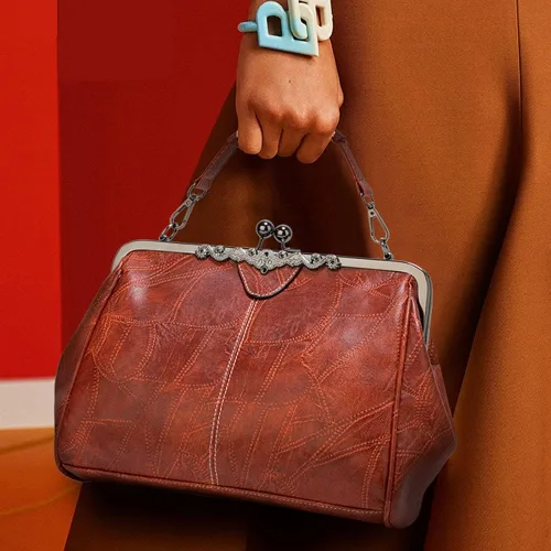 Vista 2 de ROUROU Bolso hueco retro para las mujeres de cuero de la PU bolso de embrague de noche bolso de embrague Kiss Lock cierre Crossbody bolso