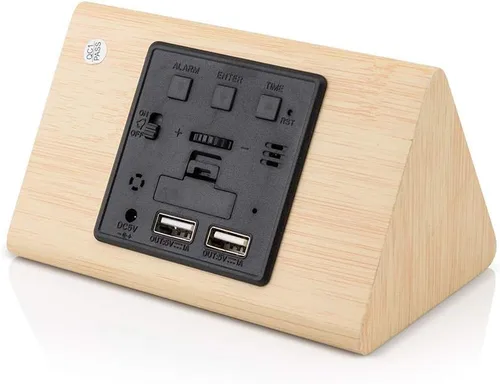 Vista 3 de OCT17 Reloj de madera de madera, nueva versión LED alarma reloj de escritorio digital brillo ajustable, hora de alarma, muestra la hora y la Bambú