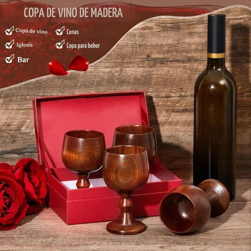 Vista 7 de Tessco - 4 copas de vino de madera de azufaifo vintage medieval, vaso de madera de cáliz para agua, accesorios de cocina, comunión altar