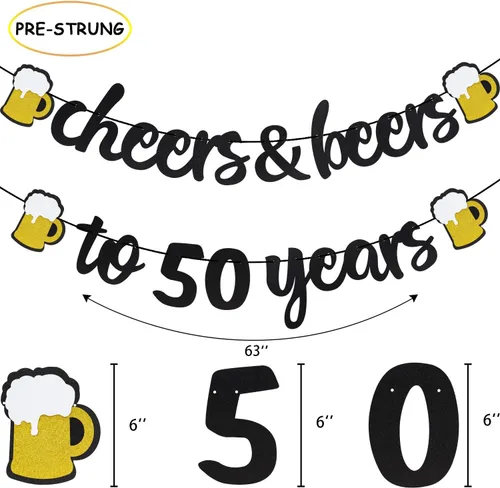 Vista 3 de Decoraciones de cumpleaños número 50, decoraciones de aniversario de 50 años, pancarta de felicitación a los 50 años, globo de látex con 50 letras