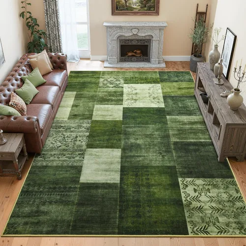Vista 17 de Tepook Alfombras de área de 5 x 7 pies para sala de estar, alfombra geométrica grande moderna para dormitorio, alfombra de retazos lavable