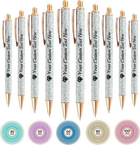 Vista 58 de Hasta 100 bolígrafos personalizados con nombre a granel, bolígrafo con purpurina de impresión personalizada, grabado gratis, texto con logotipo