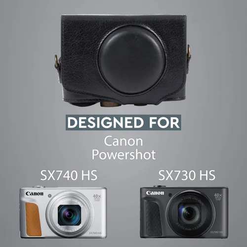 Vista 6 de MegaGear MG1176 Canon PowerShot SX740 HS, SX730 HS Ever Ready Funda De Cuero Genuino Con Correa - Negro
