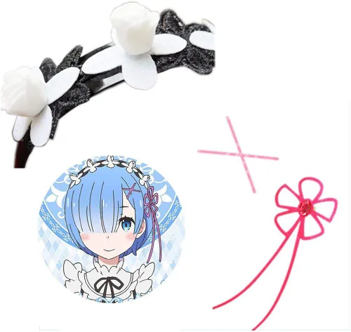Vista 3 de TLSD Rem Headband Anime Re Vida en un mundo diferente de cero Cosplay disfraz Clip de pelo para mujeres Halloween Party Flower Hair Hoop