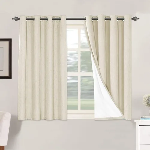 Vista 154 de H.VERSAILTEX Cortinas 100% opacas con aislamiento térmico, texturizadas, de lino, con bloqueo completo de calor y luz, para sala de estar y Negro
