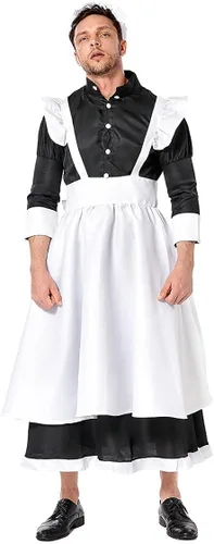 Vista 4 de Adulto Masculino Maid Cosplay Vestido Traje de criada Big Hemline Vestido acampanado Conjunto de Hombres Divertidos Actuaciones Trajes de la Etapa