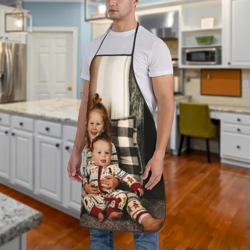 Vista 3 de Delantal con logotipo personalizado con foto, delantal de cocina personalizado para cocinero, delantal impermeable de cocina con texto