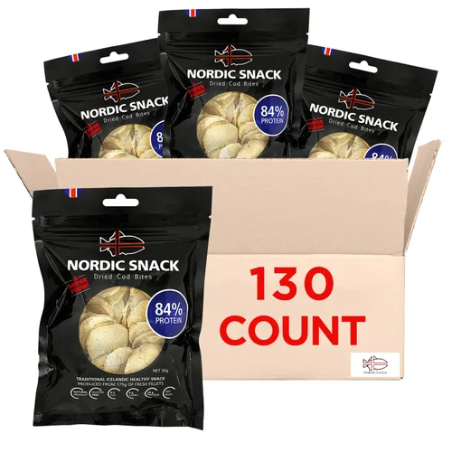 Vista 11 de Bocadillos de bacalao liofilizados (Hardfiskur) pescado capturado silvestre Snack nórdico saludable con alto contenido de proteínas