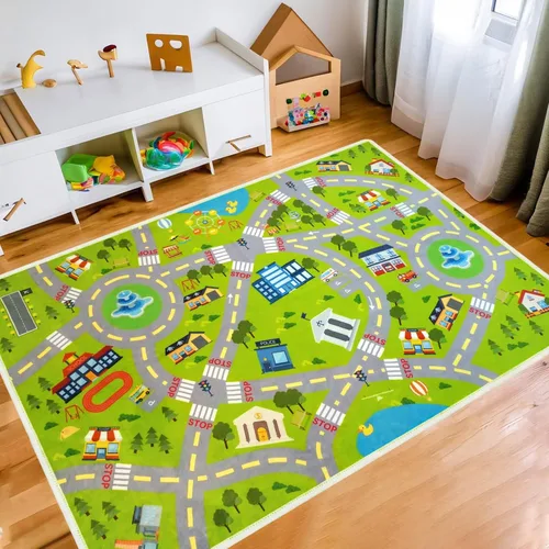 Vista 11 de Alfombra de juego para niños, alfombra educativa de 31 x 48 pulgadas, alfombra antideslizante de la vida urbana, alfombra de aprendizaje para niños