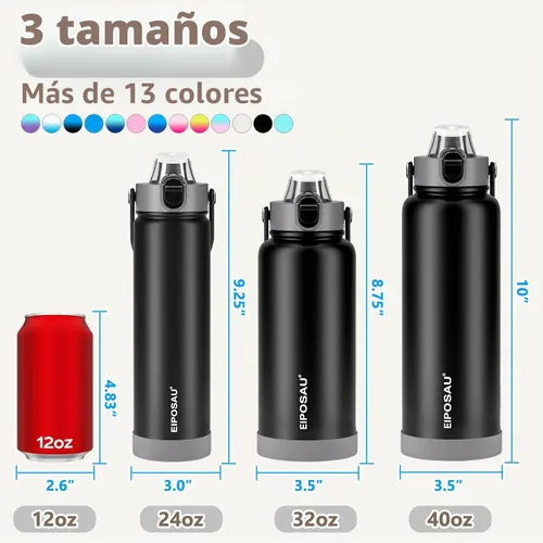 Vista 8 de Insulated Water Bottle with Lid & Boot & Stickers, 32 oz Negro