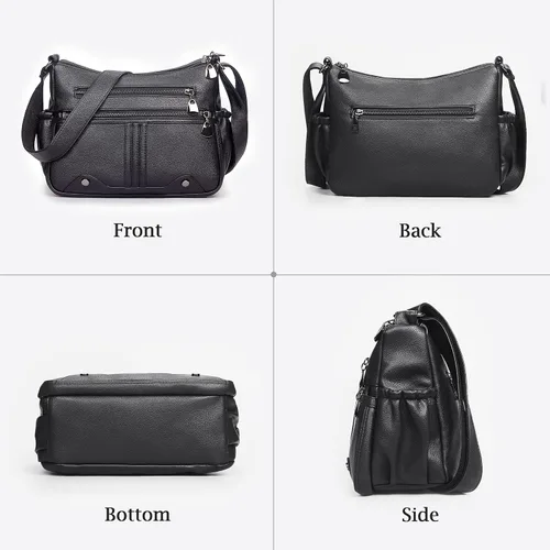 Vista 6 de Bolso bandolera de piel sintética suave para mujer, bolso cruzado con múltiples bolsillos, bolso cruzado mediano espacioso a la moda con asa superior
