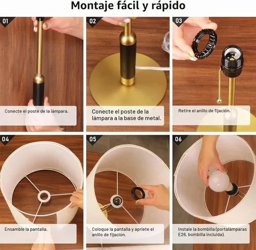 Vista 4 de Lámpara de mesa moderna de mediados de siglo de 21 pulgadas con interruptor de cadena de tracción, lámparas de noche de luz de 3 colores para Marrón