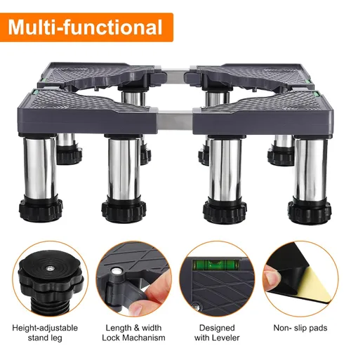 Vista 3 de PATIKIL Mini soporte para nevera, 8 pies fuertes, base de soporte de lavandería, bandeja de base ajustable multifuncional, antivibración