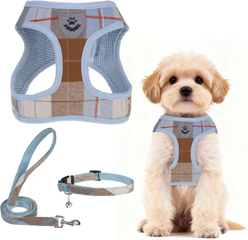 Vista 104 de PUPTECK - Arnés, collar y correa ajustables, sin tirones, para perros pequeños y medianos, cachorros y gatos, pechera reflectante acolchada de malla