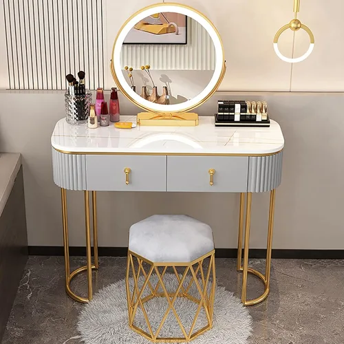 Vista 18 de Escritorio de tocador con espejo iluminado, mesa de tocador de lujo ligera con luces, 3 modos de iluminación de color, brillo ajustable, mesa